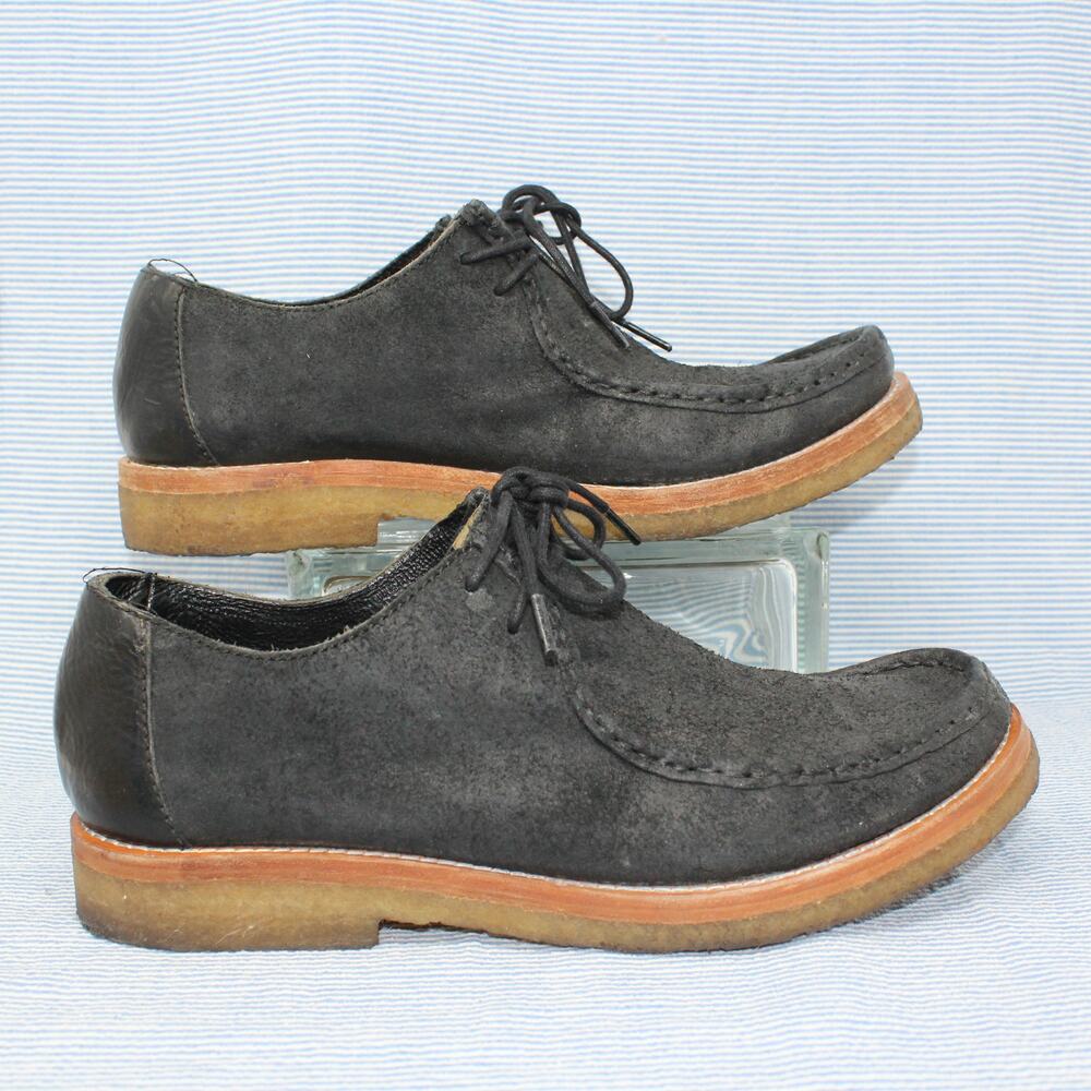 Men 9 Frye Moccasin Wallabee Chukka Black Sueded Leather Gum Sole